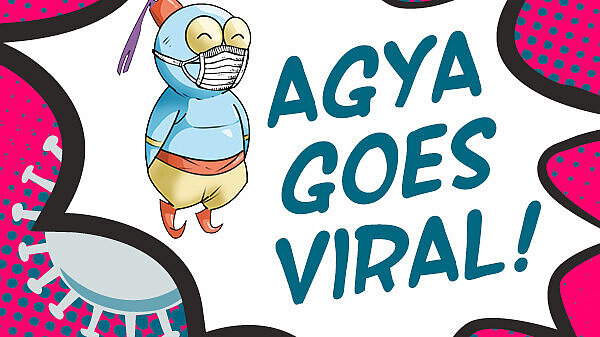 Animation AGYA Science Djinn on the left and Text on the right "AGYA GOES VIRAL"
