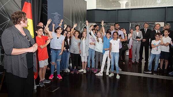Group of children visiting the exhibition