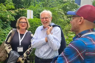 Dr. Dorpmüller, Prof. Grötschel, Dr. Wichura in the BBAW garden