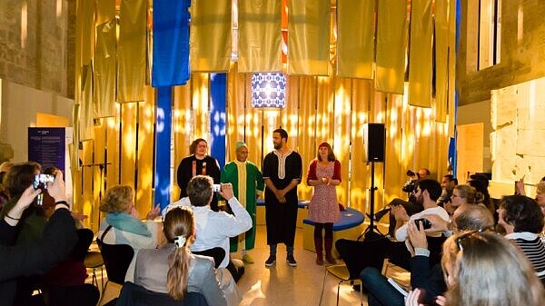 Storytellers from Arab countries and Germany perform during the vernissage of the exhibition