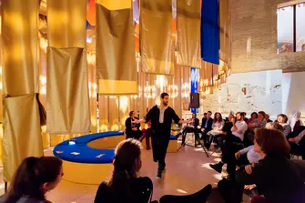 Storytelling performance at exhibition 'Cinderella, Sindbad & Sinuhe'