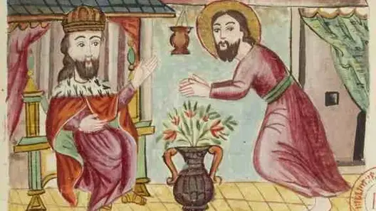 Painting of the two Indian saints and martyrs named Barlaam and Josaphat
