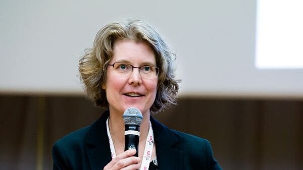 Woman with a microphone in her hand